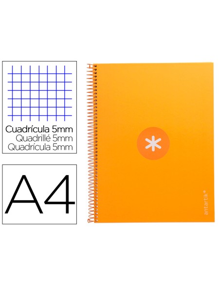 Cuaderno espiral a4 micro antartik tapa forrada 80h 90 gr cuadro 5mm 1 banda 4 taladros mostaza
