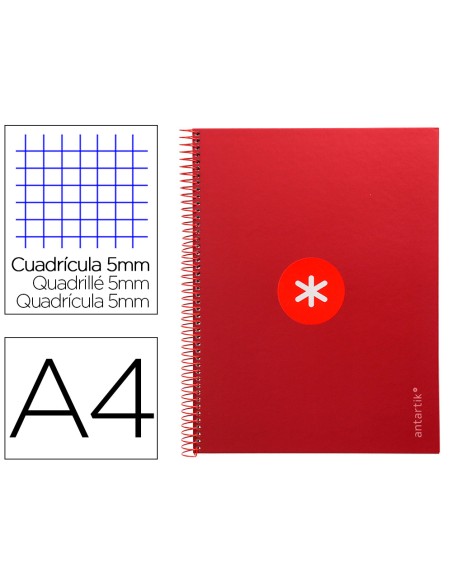 Cuaderno espiral a4 micro antartik tapa forrada 80h 90 gr cuadro 5mm 1 banda 4 taladros frambuesa