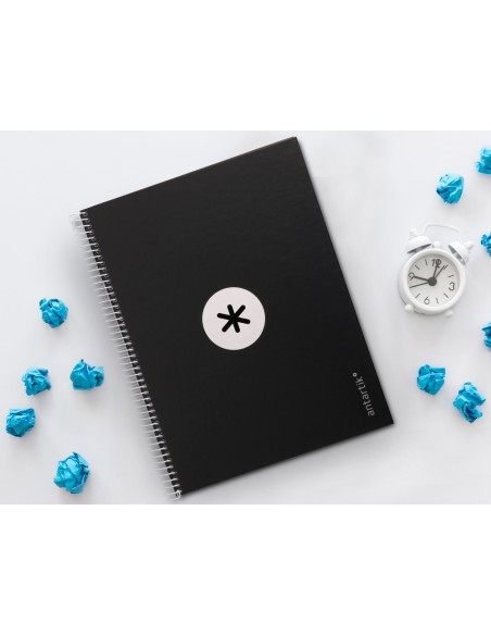 Cuaderno espiral a4 micro antartik tapa forrada 80h 90 gr cuadro 5mm 1 banda 4 taladros negro