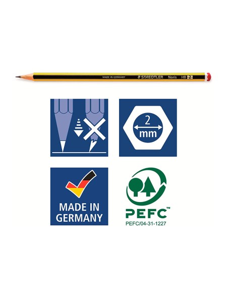 Lapices de grafito staedtler noris n2 hb blister de 3 unidades 1 goma de borrar mars plastic