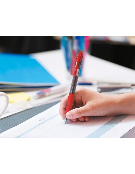 Boligrafo pilot g 2 rojo tinta gel retractil sujecion de caucho en blister