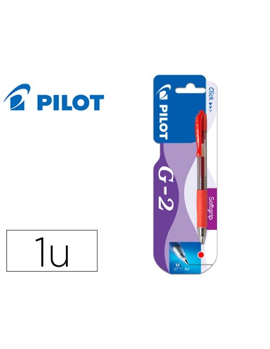 Boligrafo pilot g 2 rojo tinta gel retractil sujecion de caucho en blister