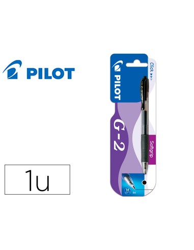 Boligrafo pilot g 2 negro tinta gel retractil sujecion de caucho en blister