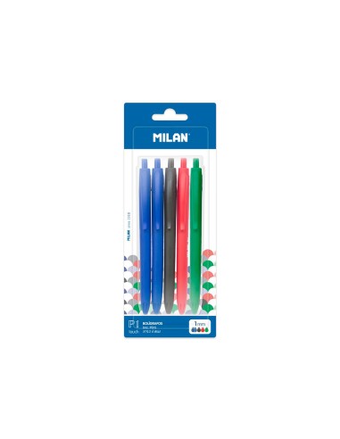 Boligrafo milan p1 retractil 1 mm touch blister de 5 unidades colores surtidos