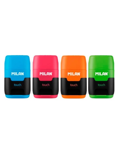 Sacapuntas milan compact touch duo plastico 2 usos con goma 2 recambios de goma en blister