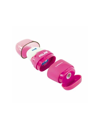 Sacapuntas milan capsule plastico 1 uso con goma 2 recambios de goma en blister