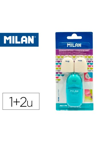 Sacapuntas milan capsule plastico 1 uso con goma 2 recambios de goma en blister