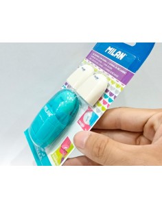 Sacapuntas milan capsule plastico 1 uso con goma 2 recambios de goma en blister