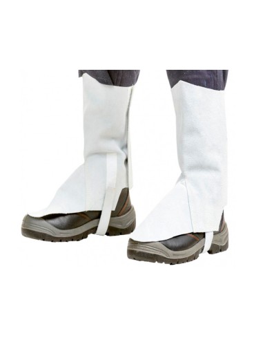 Polaina para soldador faru cuero al cromo ajustable con velcro y hebilla 40 cm