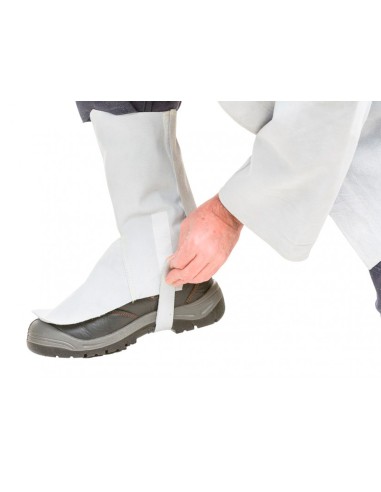 Polaina para soldador faru cuero al cromo ajustable con velcro y hebilla 40 cm