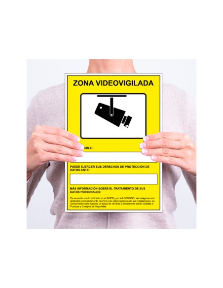 Pictograma archivo 2000 camaras de vigilancia en grabacion las 24 horas pvc amarillo luminiscente 210x297
