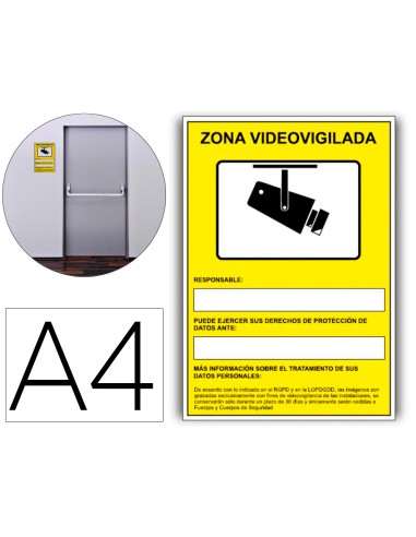 Pictograma archivo 2000 camaras de vigilancia en grabacion las 24 horas pvc amarillo luminiscente 210x297