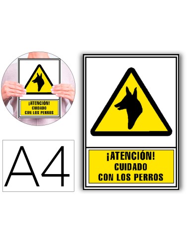 Pictograma archivo 2000 atencion cuidado con los perros pvc amarillo luminiscente 210x297 mm