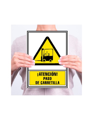 Pictograma archivo 2000 atencion paso de carretilla pvc amarillo luminiscente 210x297 mm