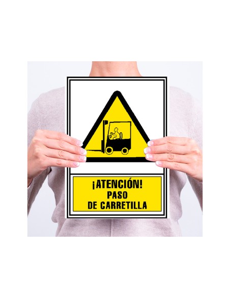 Pictograma archivo 2000 atencion paso de carretilla pvc amarillo luminiscente 210x297 mm