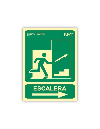 Pictograma archivo 2000 salida emergencia escalera sube derecha pvc verde luminiscente 224x300 mm