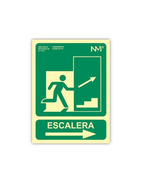 Pictograma archivo 2000 salida emergencia escalera sube derecha pvc verde luminiscente 224x300 mm