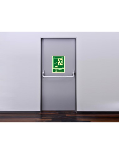 Pictograma archivo 2000 salida emergencia escalera baja izquierda pvc verde luminiscente 224x300 mm