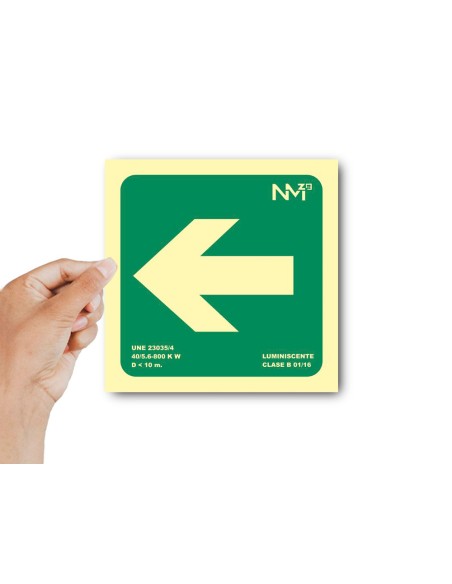 Pictograma archivo 2000 flecha izquierda pvc verde luminiscente 224x224 mm