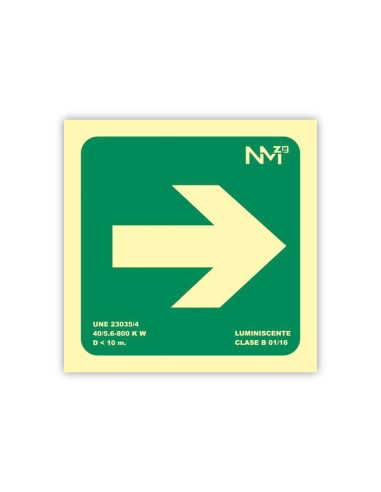 Pictograma archivo 2000 flecha derecha pvc verde luminiscente 224x224 mm