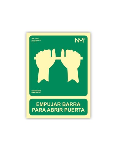 Pictograma archivo 2000 empujar barra para abrir puerta pvc verde luminiscente 224x300 mm