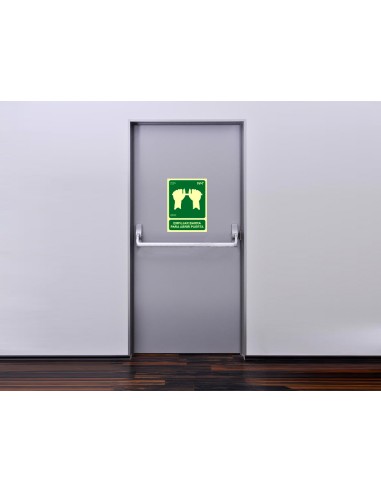 Pictograma archivo 2000 empujar barra para abrir puerta pvc verde luminiscente 224x300 mm