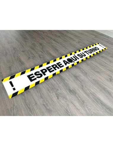 Pictograma archivo 2000 espere su turno mantega la distancia de seguridad vinilo adhesivo amarillo 100x700 mm