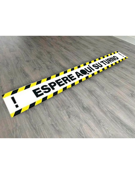 Pictograma archivo 2000 espere su turno mantega la distancia de seguridad vinilo adhesivo amarillo 100x700 mm