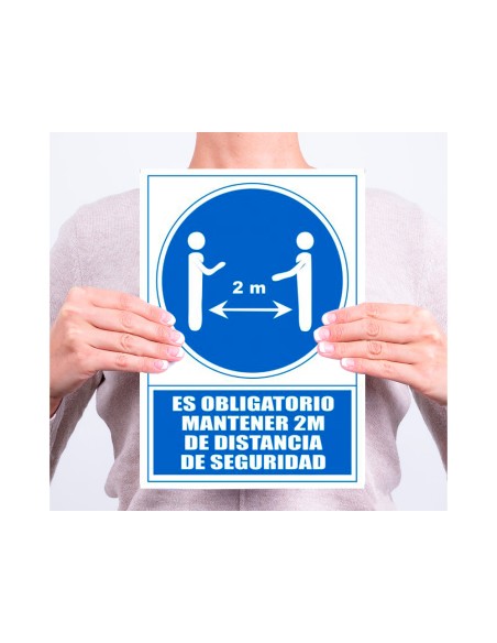 Pictograma archivo 2000 obligatorio mantener 2 m de distancia de seguridad pvc color azul 210x297 mm