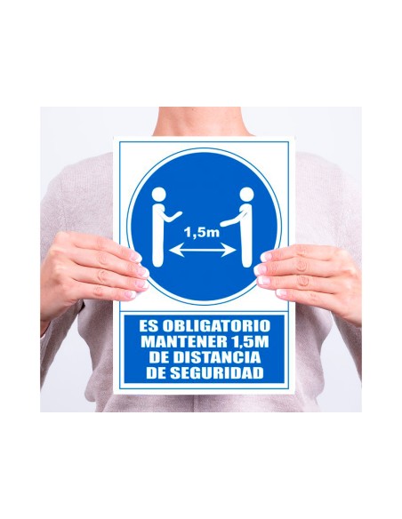 Pictograma archivo 2000 obligatorio mantener 15 m de distancia de seguridad pvc color azul 210x297 mm