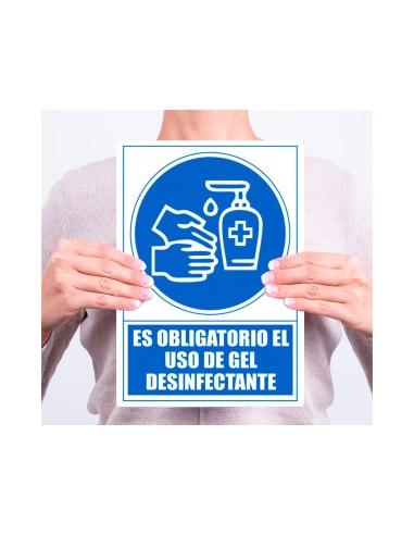 Pictograma archivo 2000 obligatorio el uso de gel desinfectante pvc color azul 210x297 mm