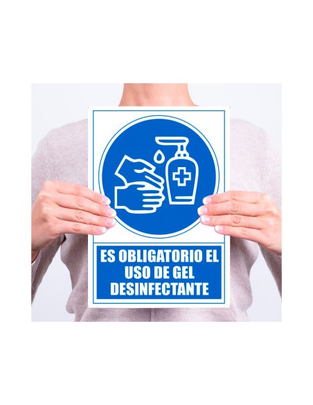Pictograma archivo 2000 obligatorio el uso de gel desinfectante pvc color azul 210x297 mm