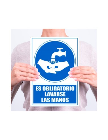 Pictograma archivo 2000 obligatorio lavarse las manos pvc color azul 210x297 mm
