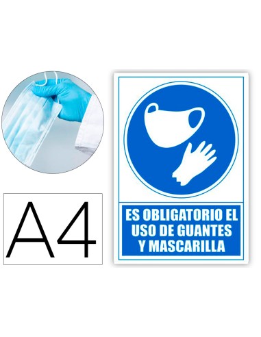 Pictograma archivo 2000 obligatorio el uso de guantes y mascarilla pvc color azul 210x297 mm