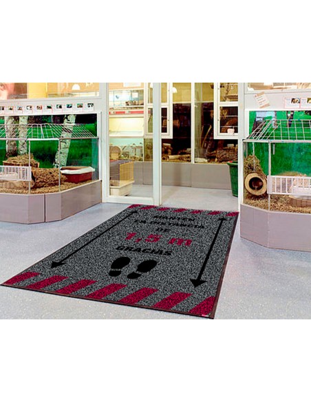 Alfombra para suelo de paso novus manten la distancia de 15 m gracias fondo gris 85x150 cm