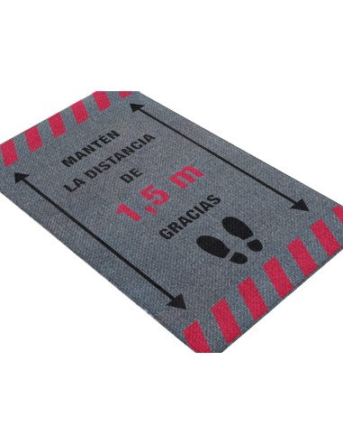 Alfombra para suelo de paso novus manten la distancia de 15 m gracias fondo gris 85x150 cm