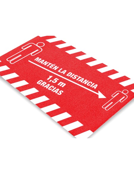 Alfombra para suelo de paso novus manten la distancia de 15 m gracias fondo rojo 85x150 cm