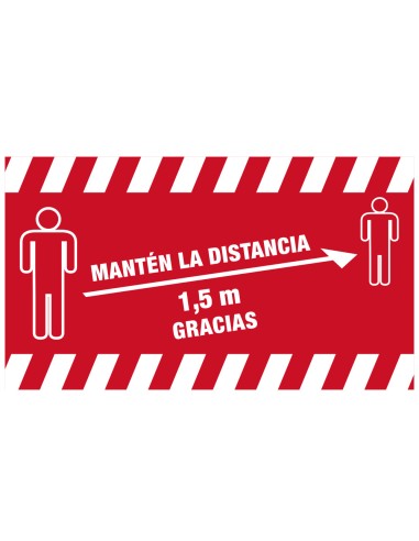 Alfombra para suelo de paso novus manten la distancia de 15 m gracias fondo rojo 85x150 cm