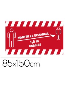 Alfombra para suelo de paso novus manten la distancia de 15 m gracias fondo rojo 85x150 cm