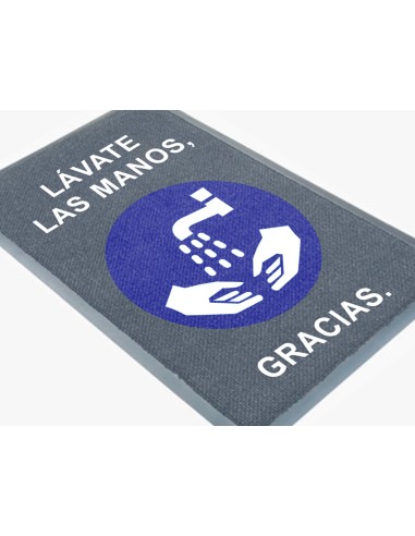 Alfombra para suelo de paso novus lavate las manos gracias fondo gris 90x60 cm