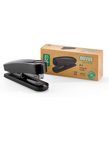 Grapadora novus b4 plastico abs reciclado capacidad 40 hojas usa grapas 24 6 8 y 26 6 8 color negro