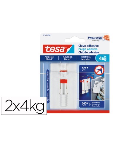 Clavo autoadhesivo tesa sujecion hasta 4 kg uso azulejos removible blister de 2 unidades