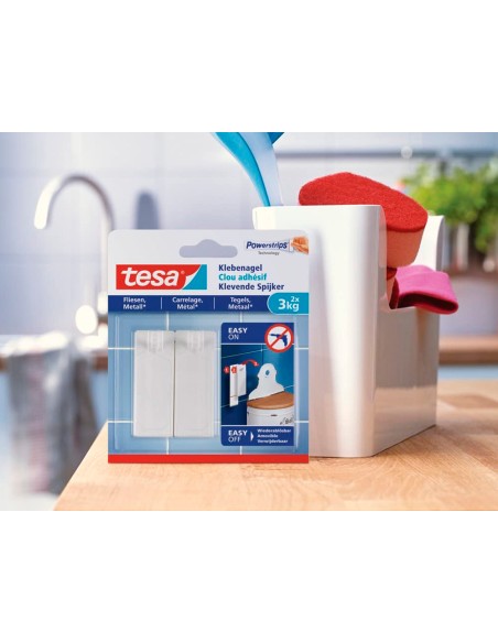 Clavo autoadhesivo tesa sujecion hasta 2 kg uso azulejos removible blister de 2 unidades