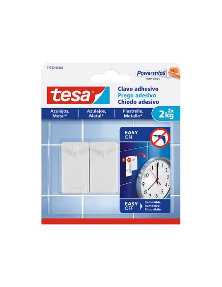 Clavo autoadhesivo tesa sujecion hasta 2 kg uso azulejos removible blister de 2 unidades