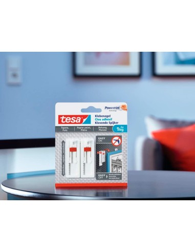 Clavo autoadhesivo tesa sujecion hasta 2 kg uso paredes pintadas removible blister de 2 unidades