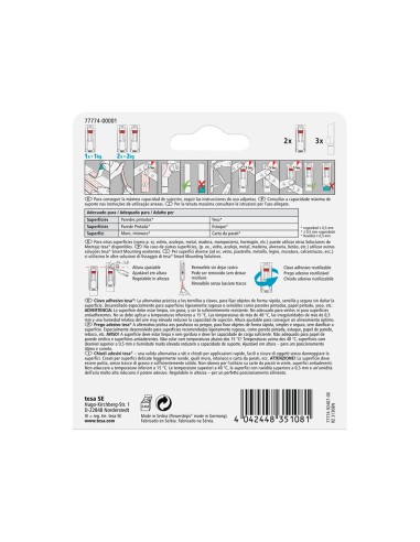 Clavo autoadhesivo tesa sujecion hasta 2 kg uso paredes pintadas removible blister de 2 unidades