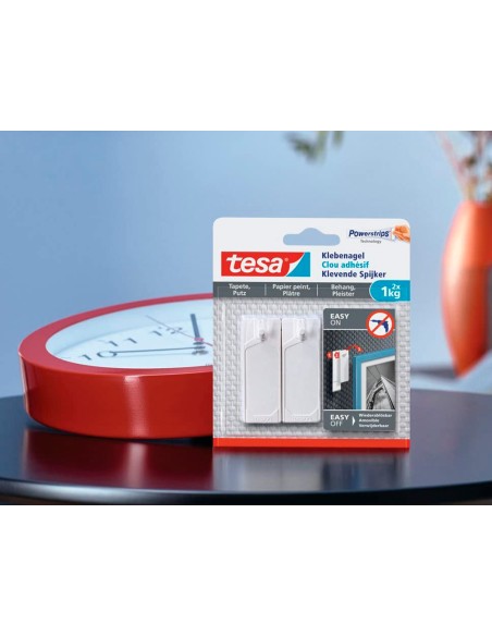 Clavo autoadhesivo tesa sujecion hasta 05 kg uso paredes pintadas removible blister de 2 unidades