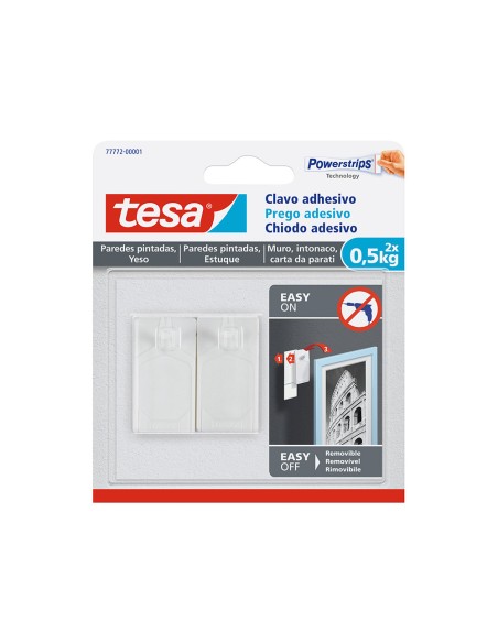 Clavo autoadhesivo tesa sujecion hasta 05 kg uso paredes pintadas removible blister de 2 unidades