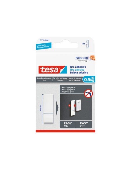 Tira adhesiva tesa doble cara powerstring transparente sujecion hasta 05 kg recambio blister de 9