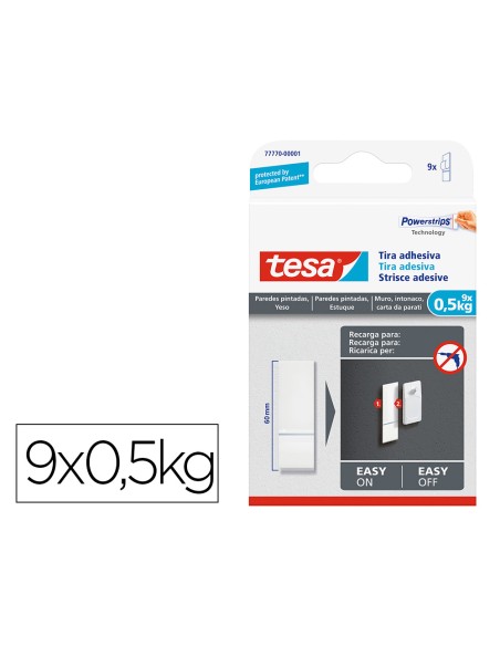 Tira adhesiva tesa doble cara powerstring transparente sujecion hasta 05 kg recambio blister de 9